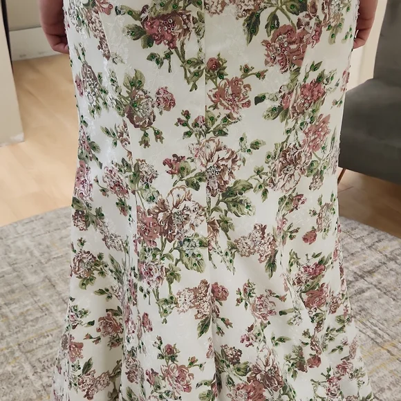 SIZE 8 white w/ pink & green floral 2 piece prom dress by Rachel Allan, no alter - Picture 8 of 13
